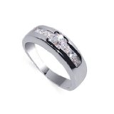 Mens Sterling Silver Band Clear Cubic Zirconia Ring