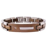 Mens Bracelets Stainless Steel With Diamond Accent Brown Plating