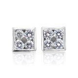 Mens White Gold Square Diamond earrings Stud