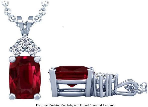 The Metal Platinum Platinum Cushion Cut Ruby And Round Diamond Pendant The Metal Platinum