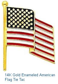 14K Gold Enameled American Flag Tie Tac Mens Jewlery