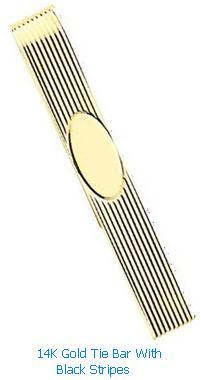 14K Gold Tie Bar With Black Stripes Mens Jewlery