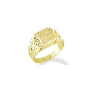 new-square-solid-14k-yellow-gold-nugget-mens-band-ring