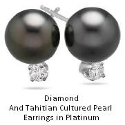 Diamond And Tahitian Cultured Pearl Earrings In Platinum Pearls