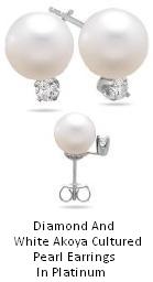 Diamond and White Akoya Cultured Pearl Earrings in Platinum Pearls