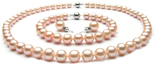 Pink Cultured Freshwater Pearl Jewelry Set 9mm to 10mm AA+ Pearls