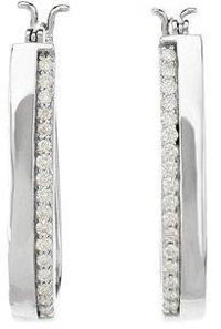Male Earrings 14k White Gold Diamond Oval Hoop Earrings GH Color I1 Clarity .34 Cttw Male Earrings
