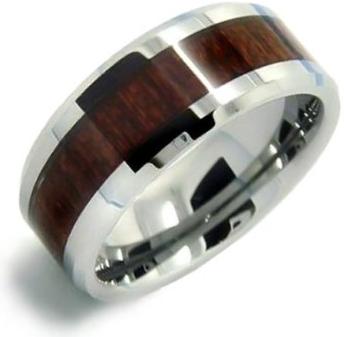 Bling Jewelry Wood Inset Mens Tungsten Beveled Edge Ring 8mm Mens Jewlery