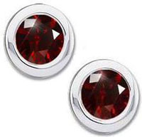 Male Earrings Classic Round Bezel Set Platinum Stud Earrings with Deep Red Diamond Male Earrings