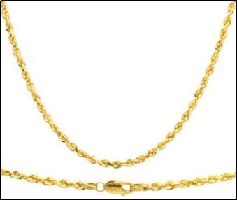 Duragold Mens 14k Yellow Gold Solid Diamond Cut Rope Chain Necklace 3.0mm  Mens Jewlery