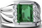 Mens Gold Rings 14K White Gold Emerald cut Created Emerald Mens Ring Mens Gold Rings