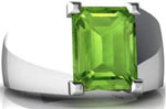 Mens Gold Rings 14K White Gold Emerald cut Genuine Peridot Mens Ring Mens Gold Rings