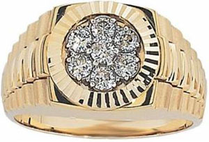 Mens Gold Rings Mens 10k Yellow Gold with High Polished Finish Diamond Cluster Ring Mens Gold Rings