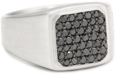 Mens Silver Rings Silver and Black Diamond Signet Mens Ring Mens Silver Rings