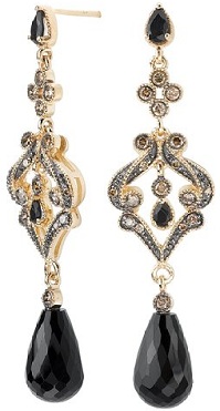 Tivolia Collection 14K Yellow Gold Black Onyx Briolette and Cognac Diamond Dangle Earrings