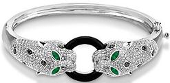 Genuine Black Onyx, Emerald and Diamond Panther Bracelet in 14K White Gold 2.16tcw