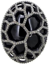 925 Sterling Silver 39.90 Ct Onyx Carving Diamond Pave Fashion Cocktail Proposal Ring Handmade Jewelry