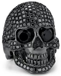 Custom Made Solid Skull with Paved Black Onyx Around the Skull in Sterling Silver