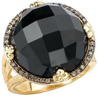 Tivolia Collection 14K Yellow Gold Domed Black Onyx and Cognac Diamond Ring