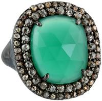 Azaara Green Onyx Surrounded by Pave Champagne Rose Cut Diamond Ring