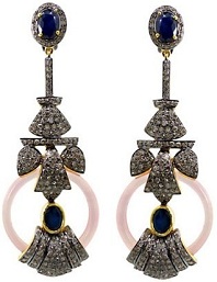 14k Gold 925 Sterling Silver 3.65Ct Diamond Pave Sapphire & Onyx Dangle Earrings Handmade Vintage Jewelry