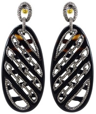 14k Gold 925 Sterling Silver 65.49 Ct Onyx Carving Diamond Pave Fashion Dangle Earrings