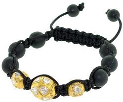 18kt Gold Rose Cut Diamond Onyx Beads Macrame Cord Bracelet Silver