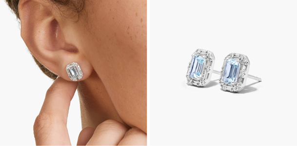 14K White Gold Allure Diamond Halo Aquamarine Earrings