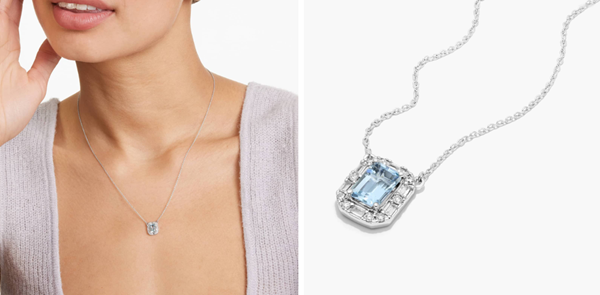 14K White Gold Allure Diamond Halo Aquamarine Necklace