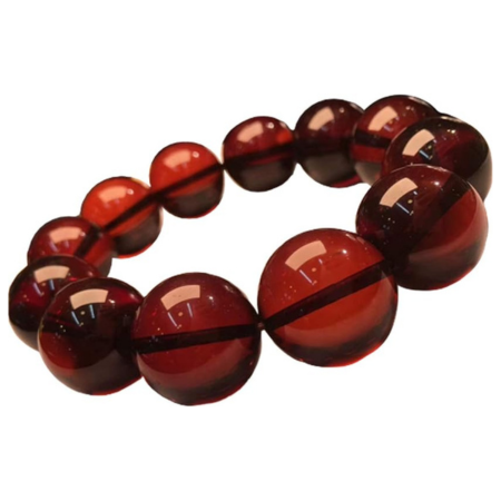 Blood Red Amber Gemstone Burma Clear Round Beads Women Men Bracelet