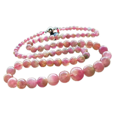 Natural Watermelon Tourmaline Pink Red Women Clear Round Beads Necklace