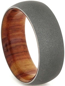 Tulip Wood Wedding Band With Sandblasted Titanium Finish