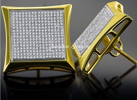 Men's 1.60 CT Diamond Pave 14K Yellow Gold Finish 21 mm Kite Stud Earrings