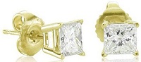 Men's 14k Yellow Gold Princess Cut Diamond Stud Earrings