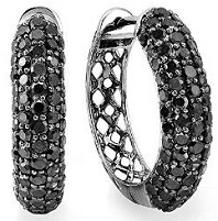 Black Rhodium Plated 10k White Gold Round Black Diamond Men Iced Out Hoop Earrings 3 CT