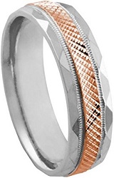 Mens Two Tone Platinum 18k Rose Gold Diamond Cut 6mm Comfort Fit Wedding Band