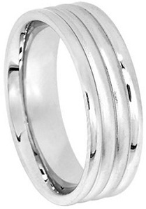 Mens 14K White Gold Triple Groove Comfort Fit Wedding Band