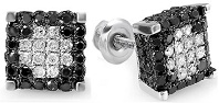 Mens Ladies Unisex Round Black & White Diamond Micro Pave Ice Cube Stud Earrings 1 CT