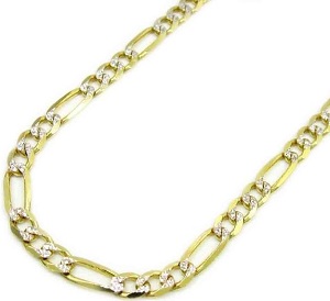 Mens 5mm Yellow Gold 10K Figaro Style Diamond Cut Necklace