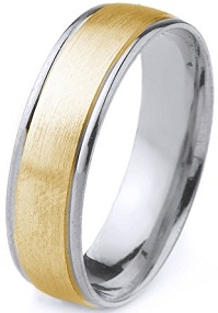 10k Gold Men's Two Tone Comfort-Fit Plain Wedding Band with Satin Finish and Cut Polished Edges (6mm)