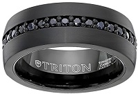 Triton Men's Black Tungsten 8mm Black Sapphire Wedding Band (1cttw)