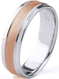 10k Gold Men's Two Tone Comfort-Fit Wedding Band with Satin Finish Center & Polished Beveled Edges (6mm)