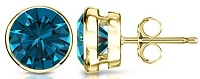 14k Gold Round Blue Diamond Men's Bezel Stud Earrings