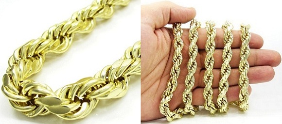10K Yellow Gold Rope Chain Diamond Cut Chain Necklace