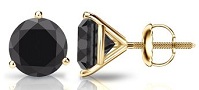 14k Gold Round Black Diamond Men's Stud Earrings 3-Prong Martini