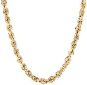 Men's 14k Solid Yellow Gold 4.5mm Wide Diamond-Cut Rope Chain Necklace