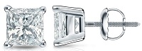 14k Gold 4-Prong Basket Princess-cut Diamond Mens Stud Earrings