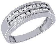 10K White Gold Round Cut Diamond Mens Engagement Double Grooved Wedding Band 0.25 Cttw