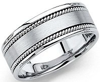 14k White Gold Polished Satin 8MM Rope Design Comfort Fit Wedding Band Ring