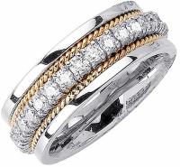 1.00ct TDW White Diamonds Two Tone Platinum-18K Braided Mens Wedding Band